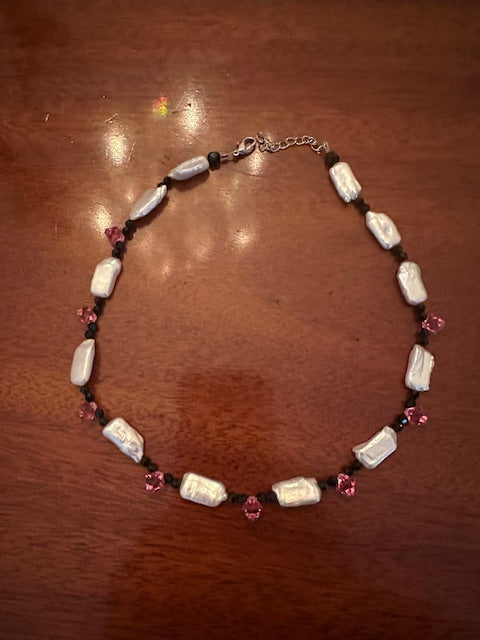 Freshwater Pearl & Swarvoski Magenta Crystal Necklace