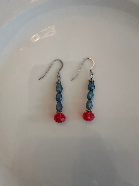 Red and Blue Swarvoski Crystal Earrings