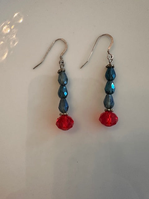 Red and Blue Swarvoski Crystal Earrings