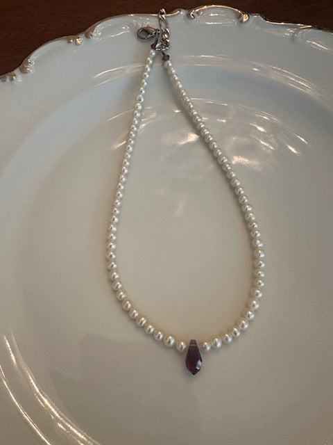 Faux Pearl and Swarovski Crystal Pendant Necklace