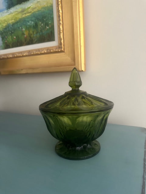 60's Green Candy Dish with Lid