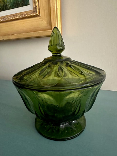 60's Green Candy Dish with Lid